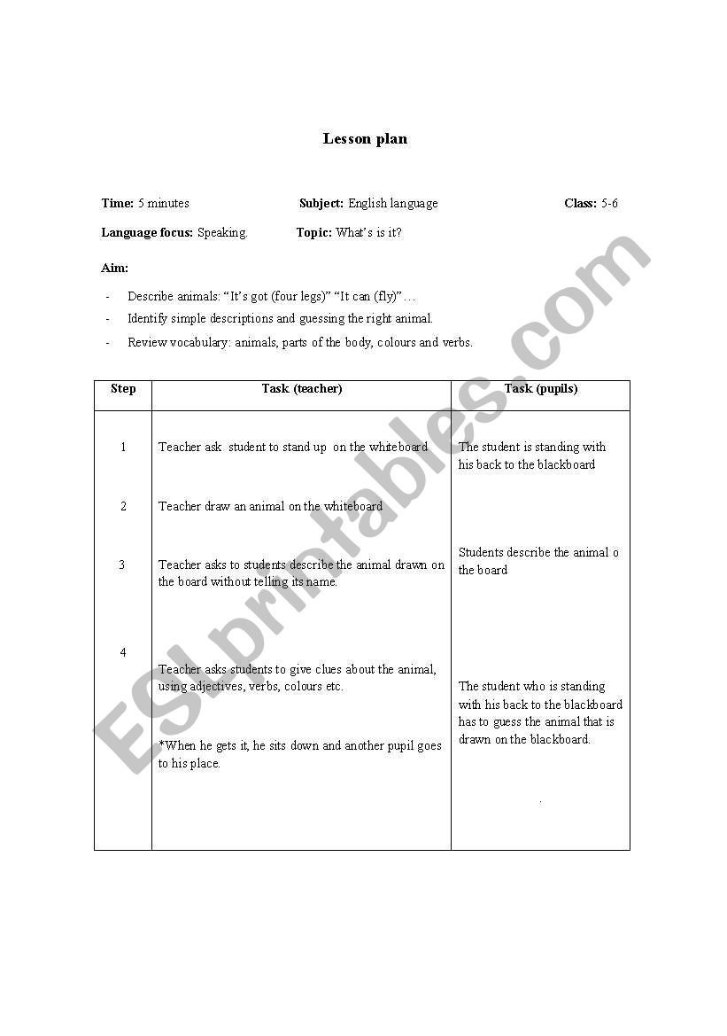 Lesson Plan worksheet