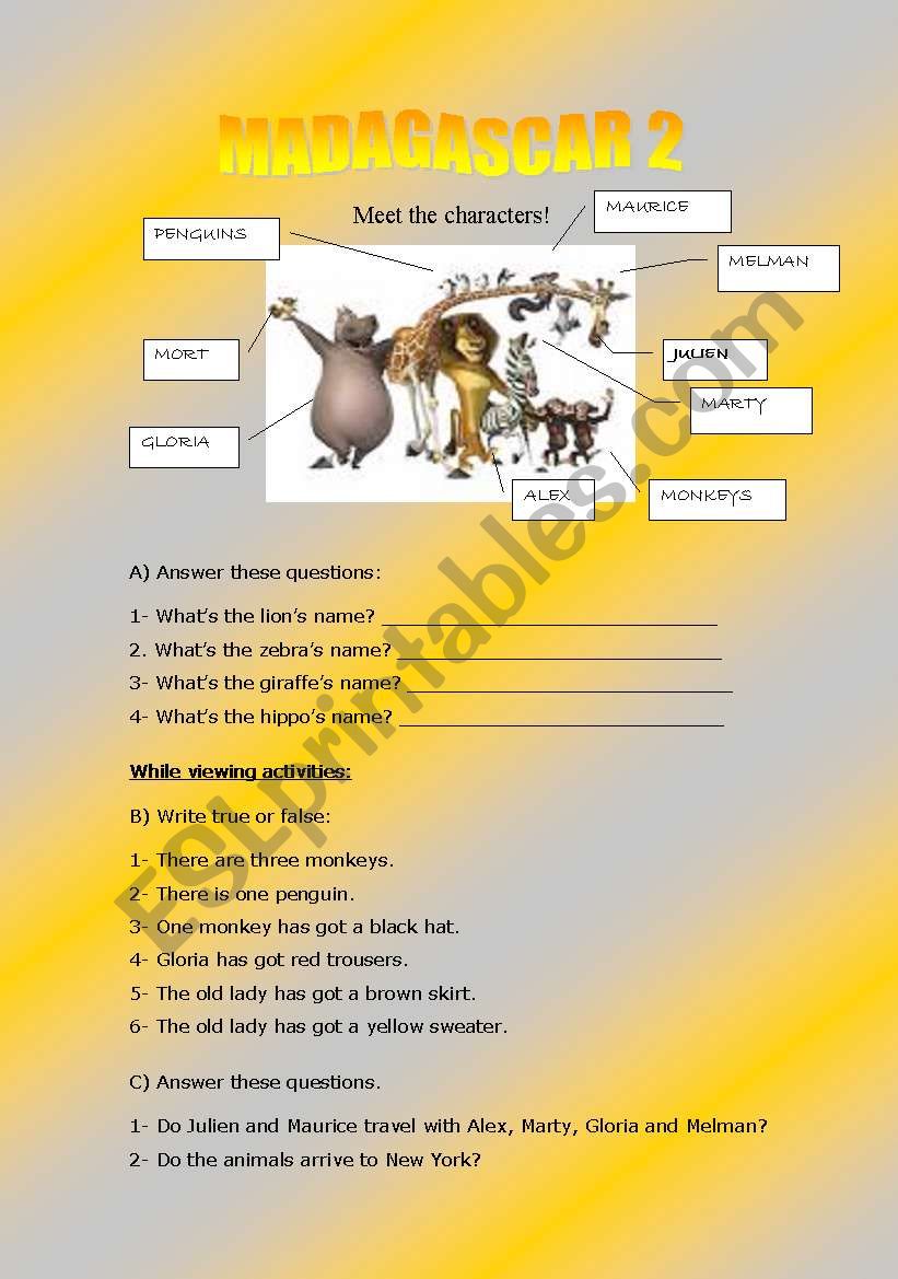 MADAGASCAR 2! worksheet