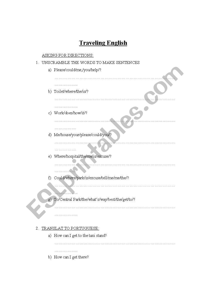 travel worksheet