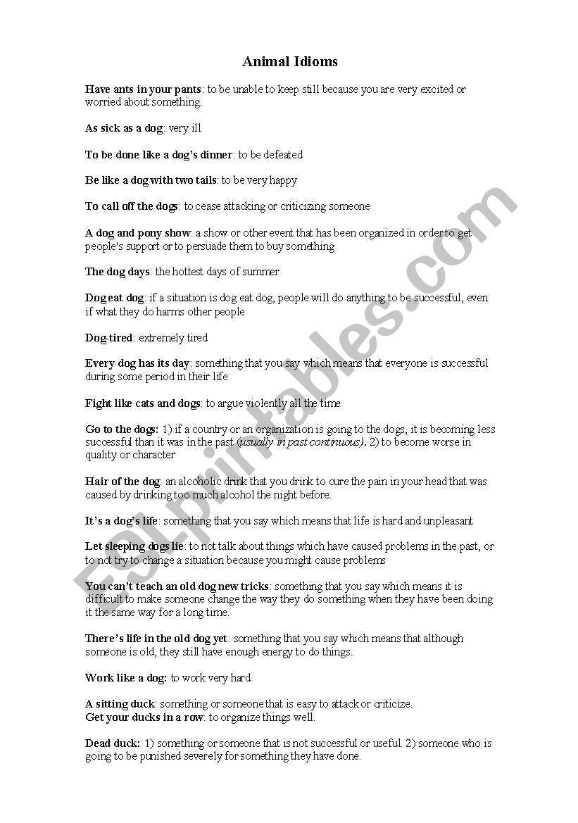 Animal Idioms worksheet