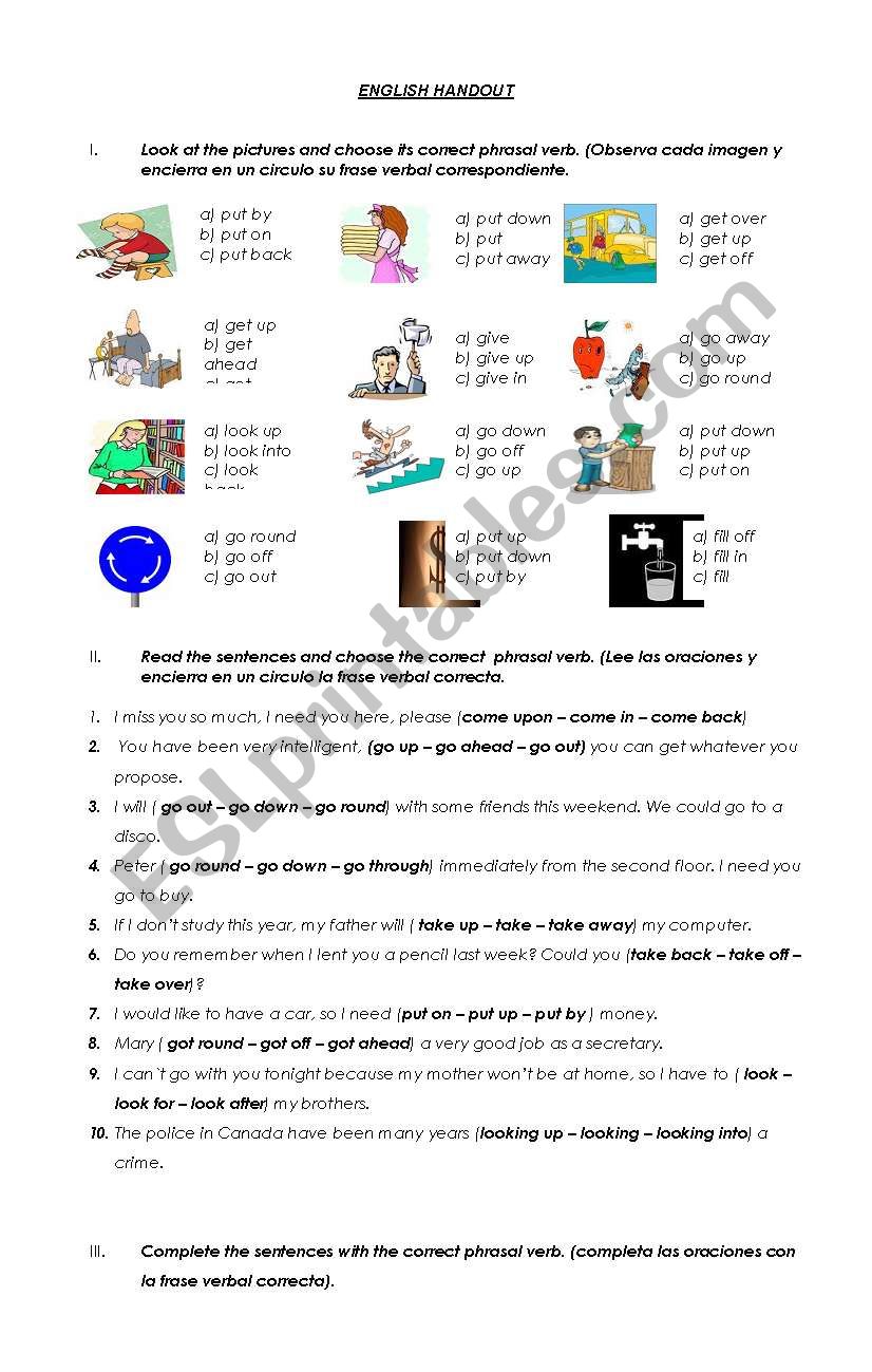 Phrasal verbs worksheet