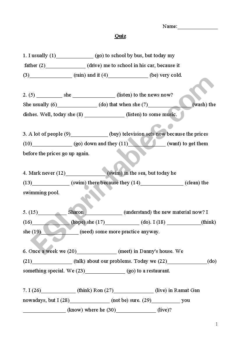 Present simple/progressive worksheet