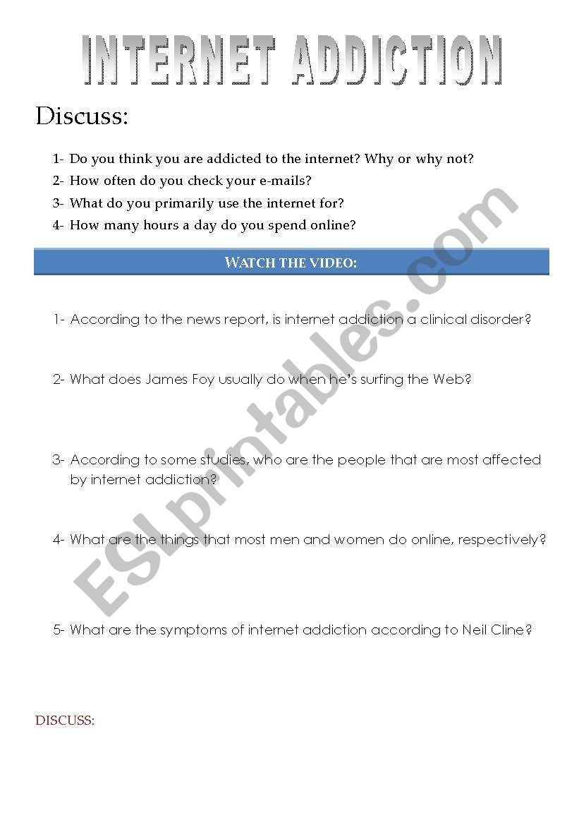 INTERNET ADDICTION worksheet