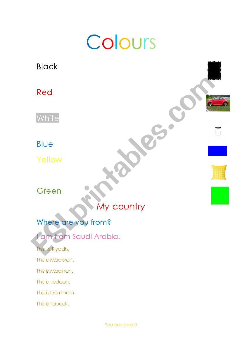 Colors and country worksheet