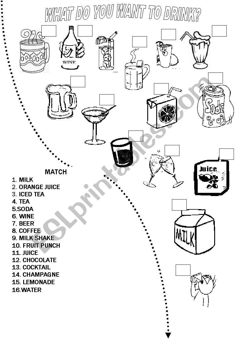 Match the drinks worksheet