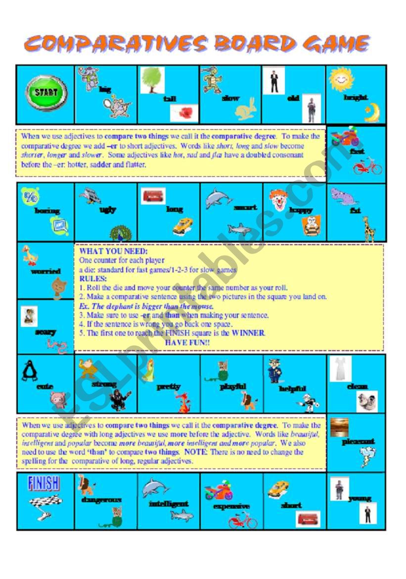 Comparatives Board Game worksheet