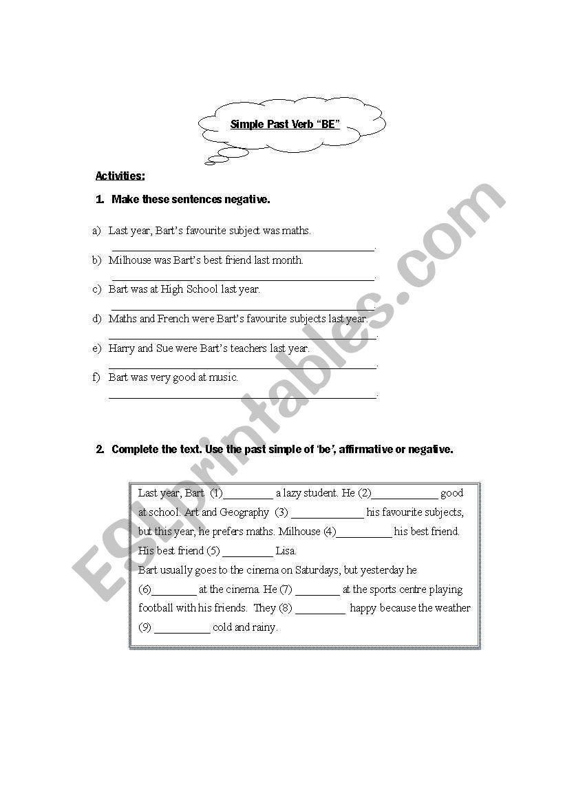 Past Simple Verb Be worksheet