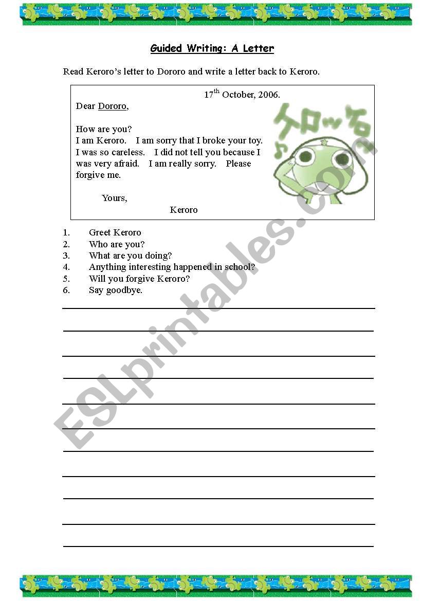 Guided Writing: A Letter worksheet