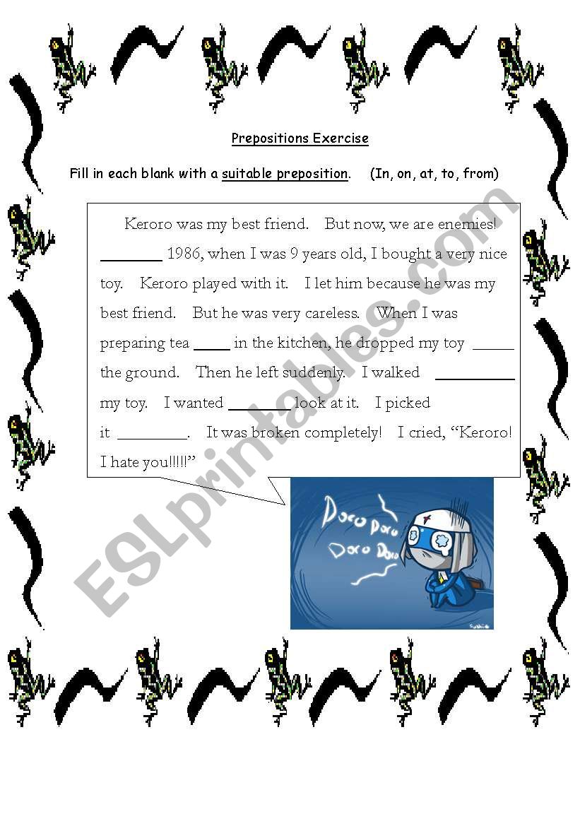 Preposition Cloze worksheet