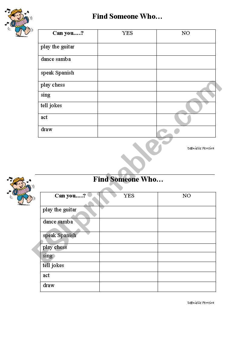 FIND SOMEONE WHO - ABILITIES worksheet