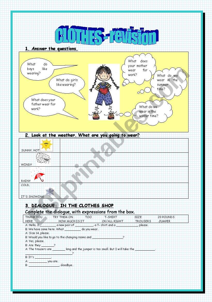 clothes worksheet