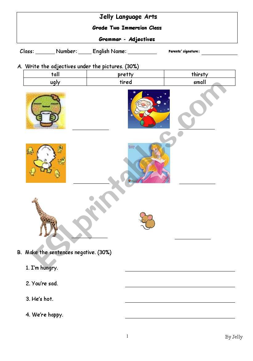 Grammar Exam_Adjectives worksheet