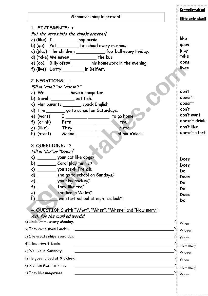 simple present  worksheet