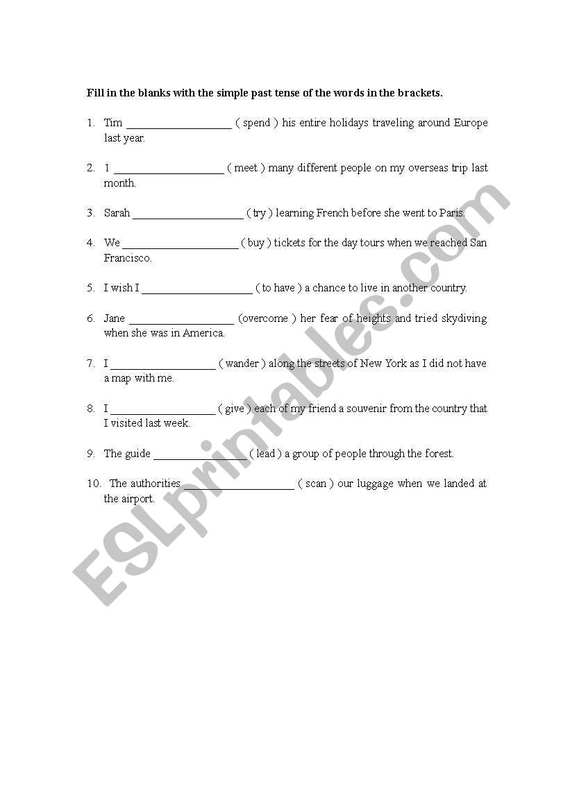 past tense worksheet