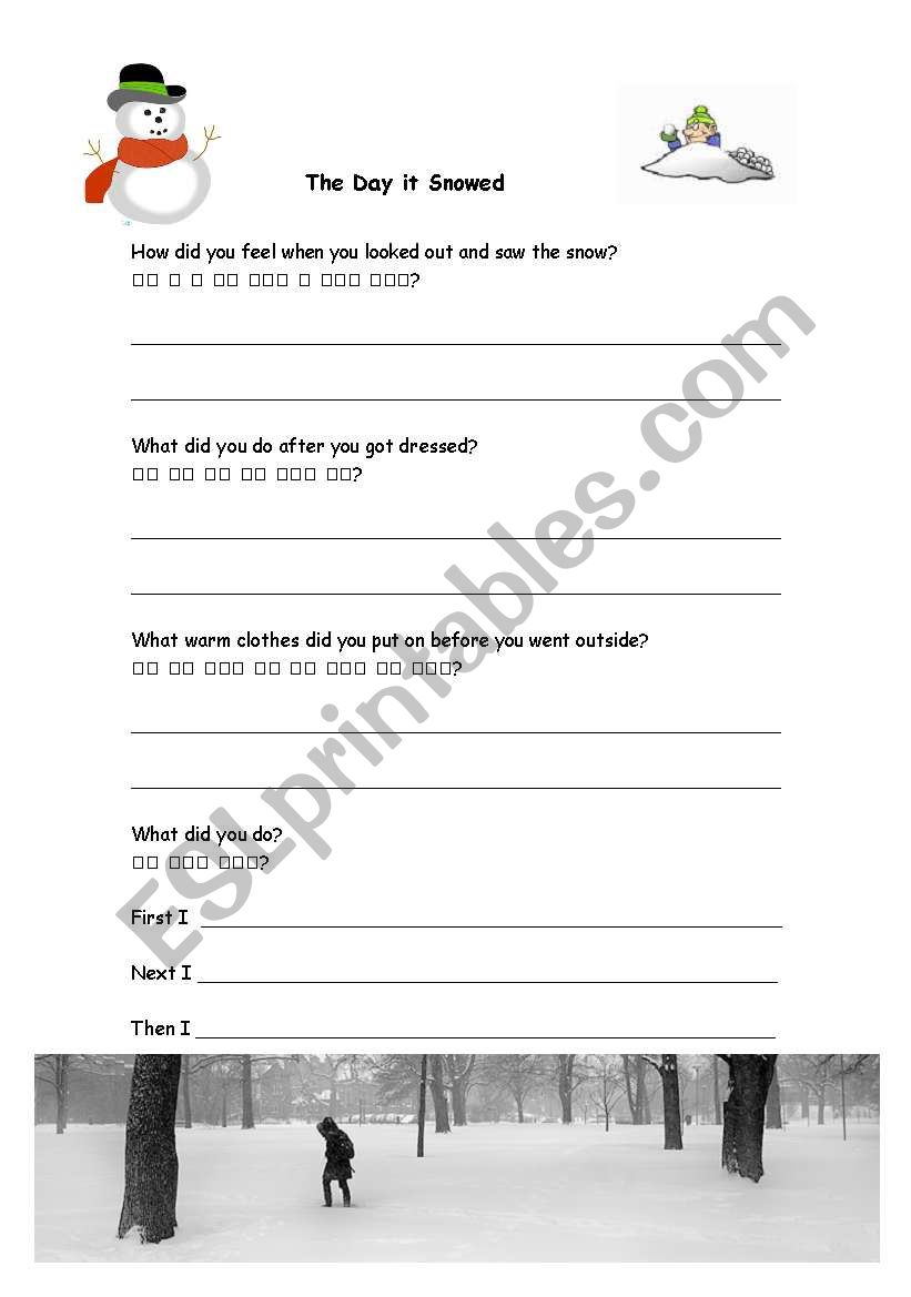 The Day it Snowed worksheet