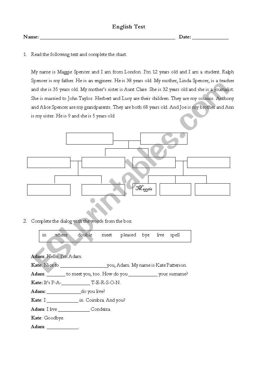 English test worksheet