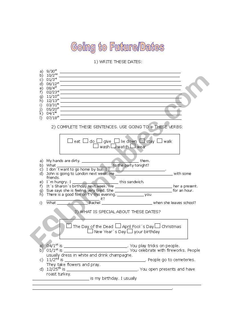 GOING TO FUTURE/DATES worksheet