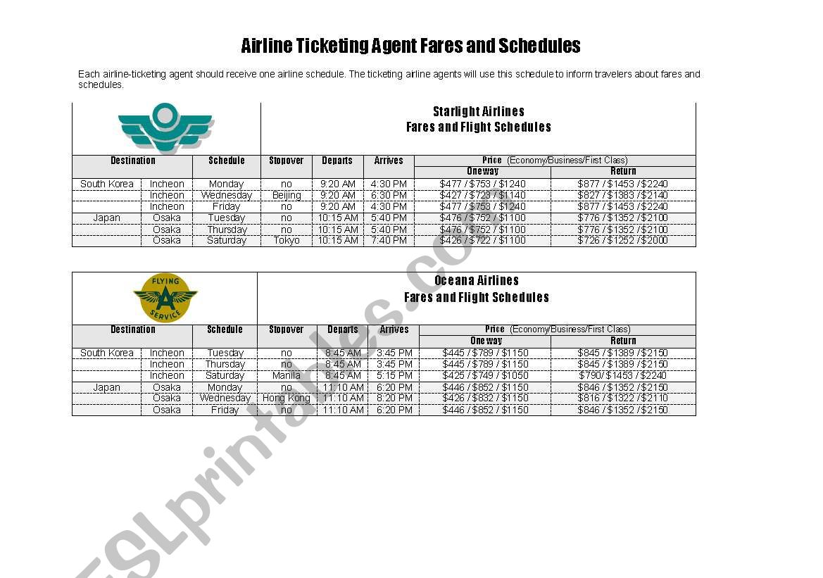 airport schedule worksheet