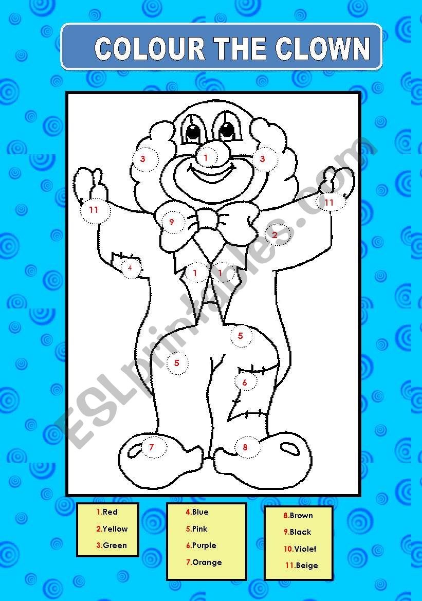 COLOUR THE CLOWN worksheet