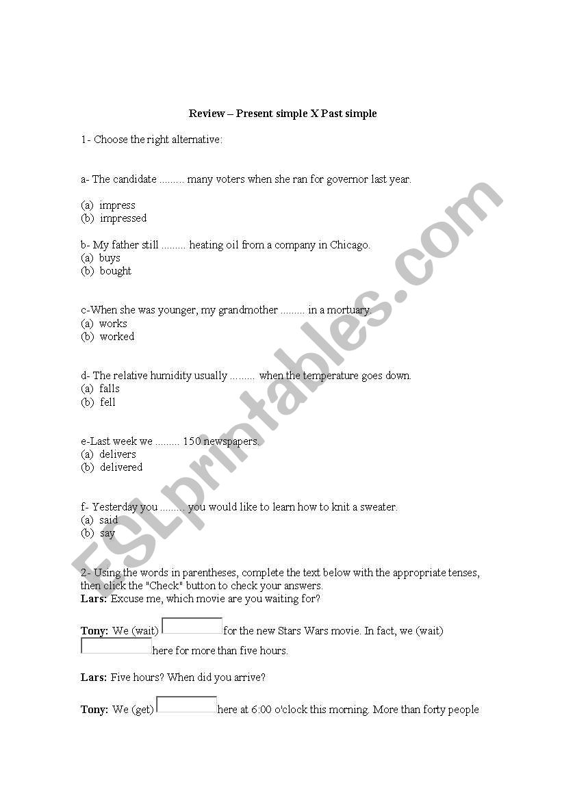 Present simple x past simple worksheet