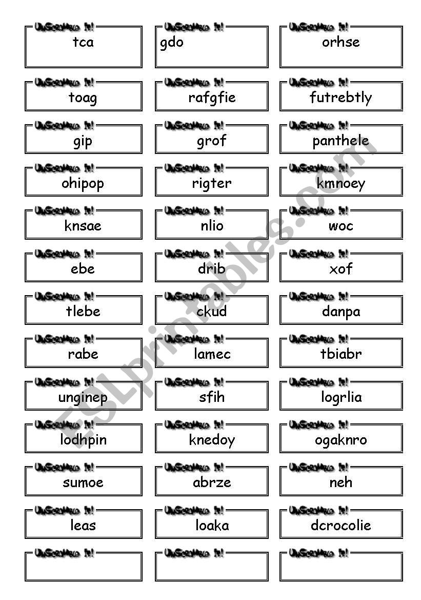 unscramble the animal words worksheet