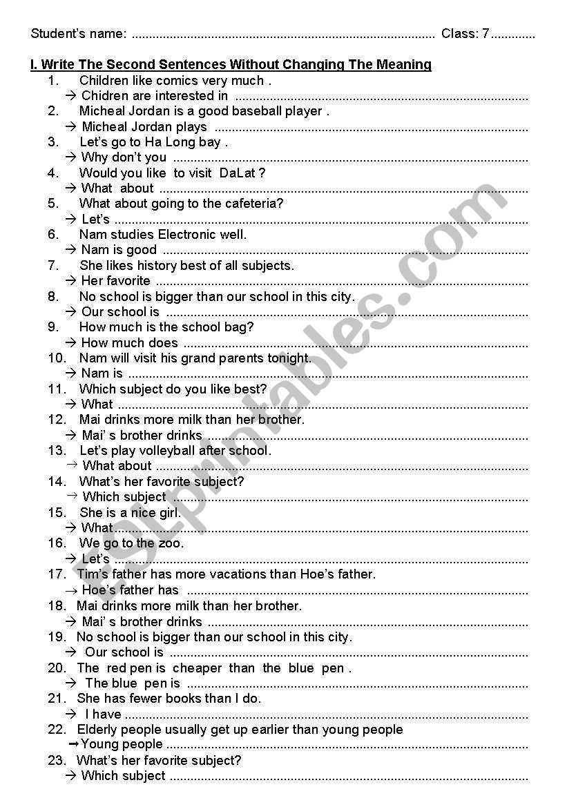 SENTENCE WRITING worksheet