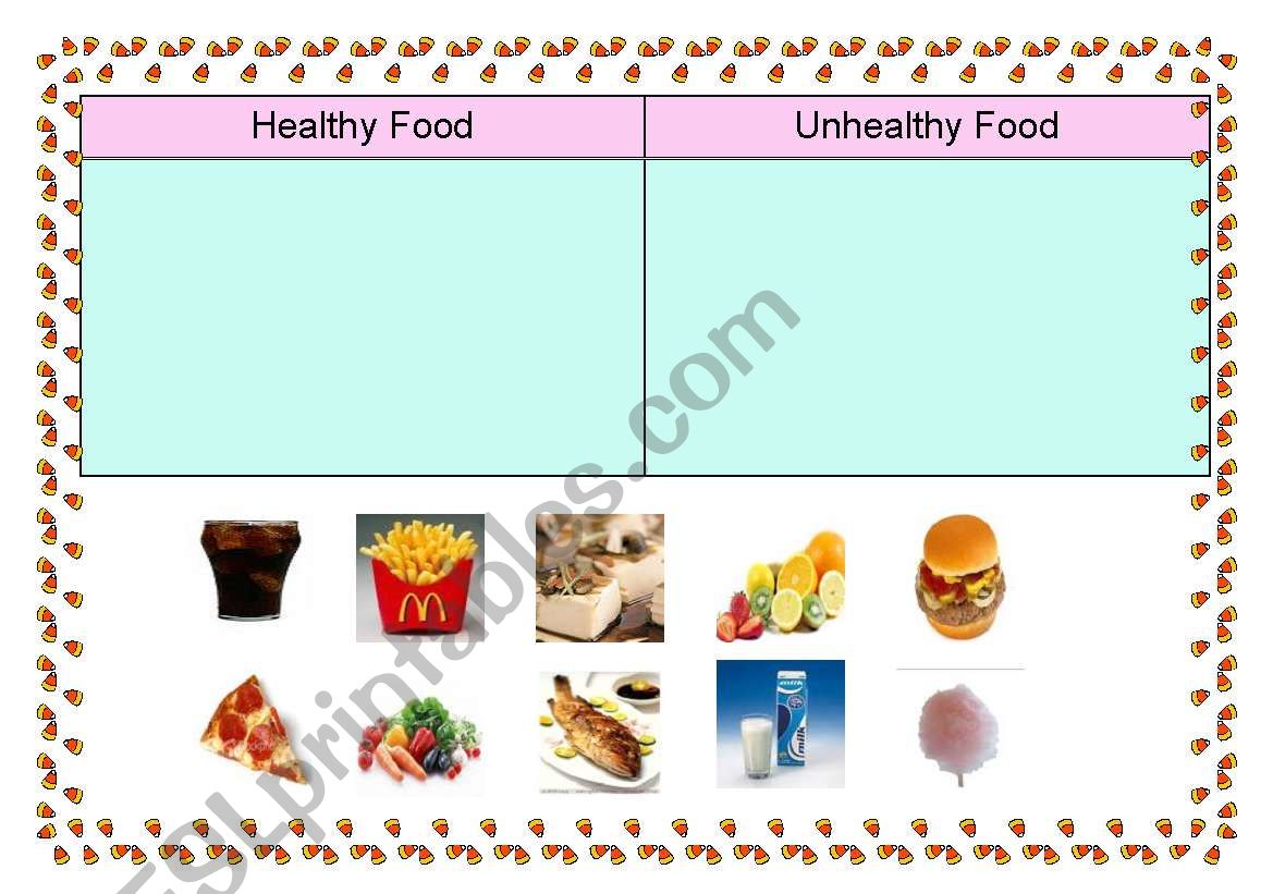 Sorting Healthy And Unhealthy Foods Worksheet