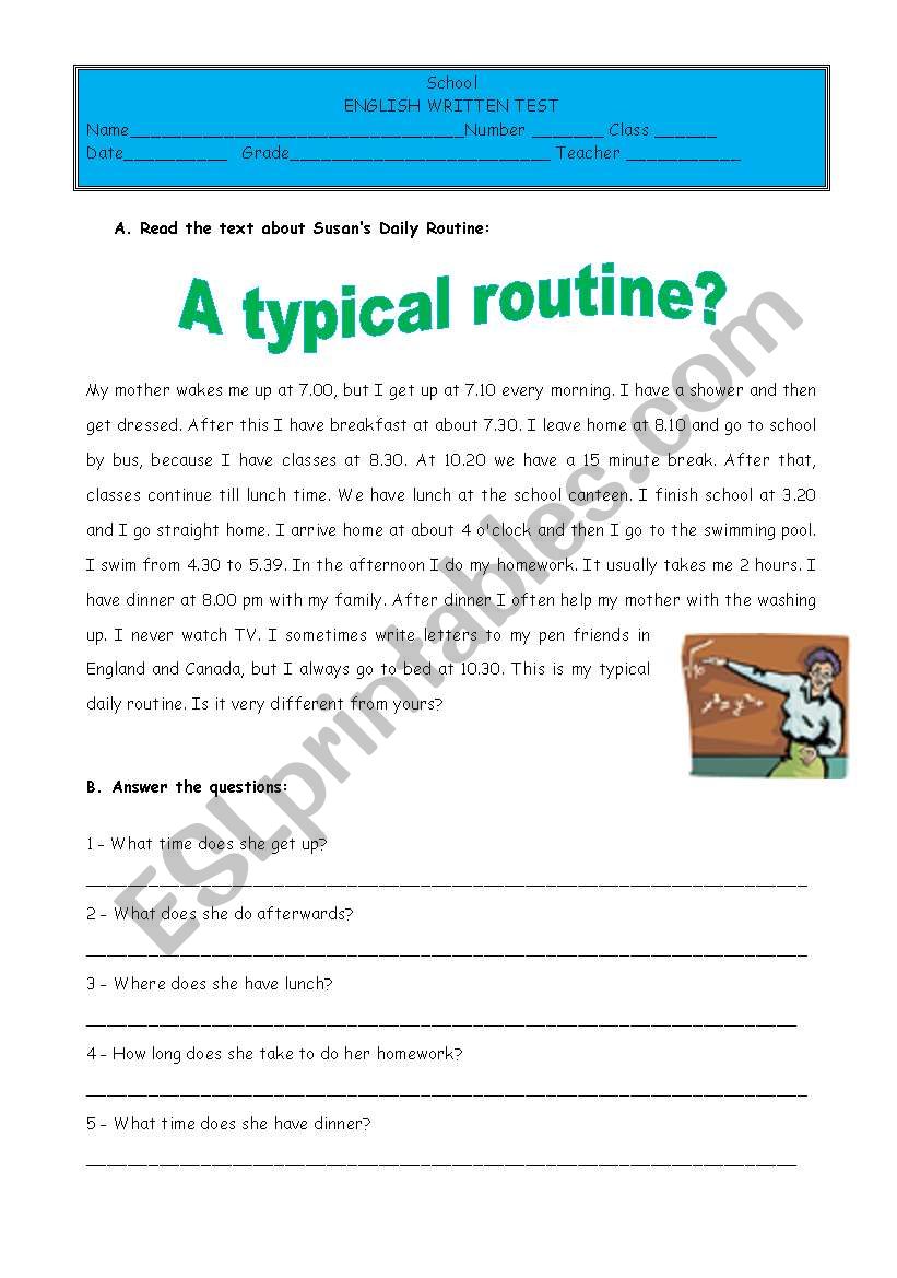 Test - a typical routine - daily routine  3