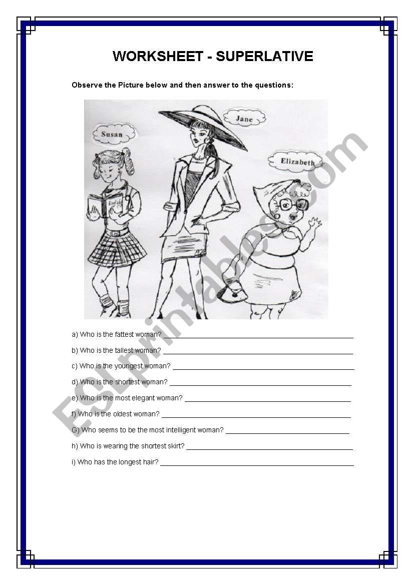 Superlative and Comparative worksheet