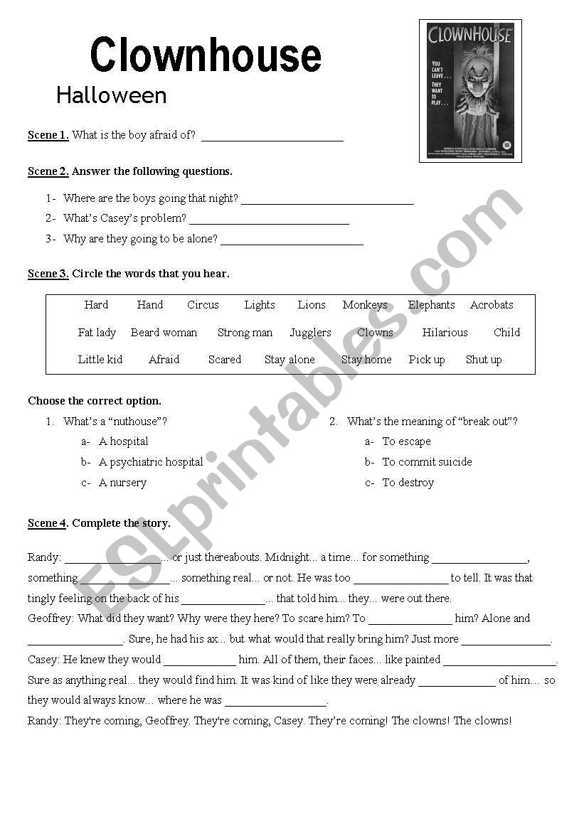 Horror Film worksheet