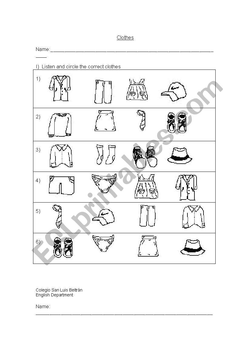 clothes listening worksheet