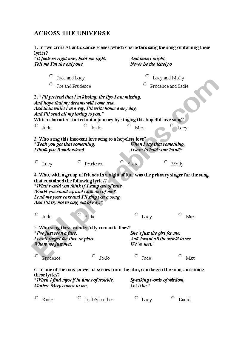 Movie quiz worksheet