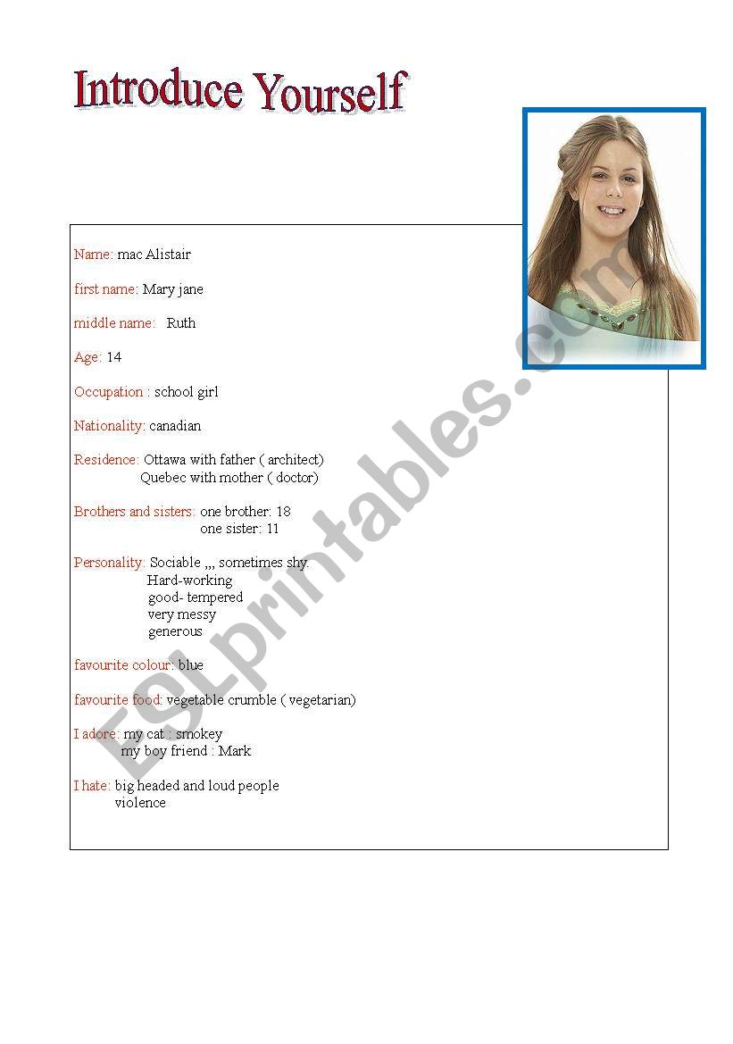 introduce yourself worksheet