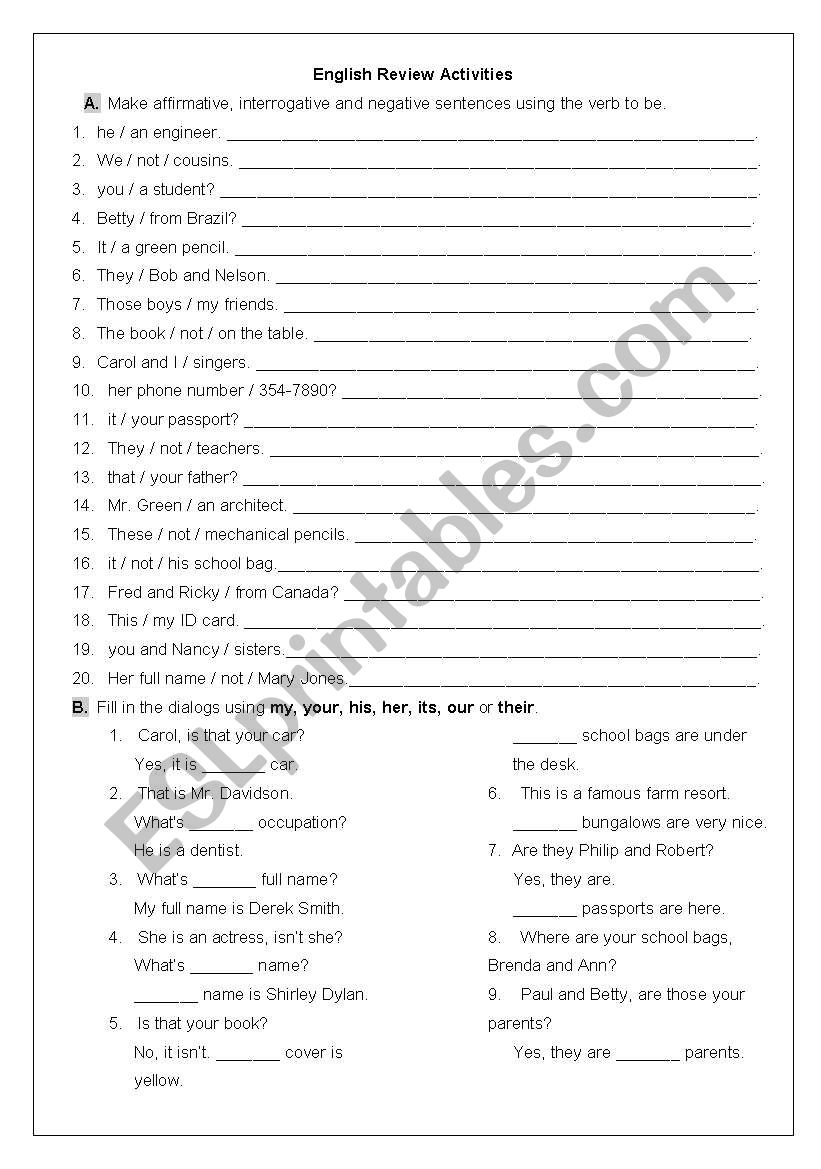 review exercises worksheet