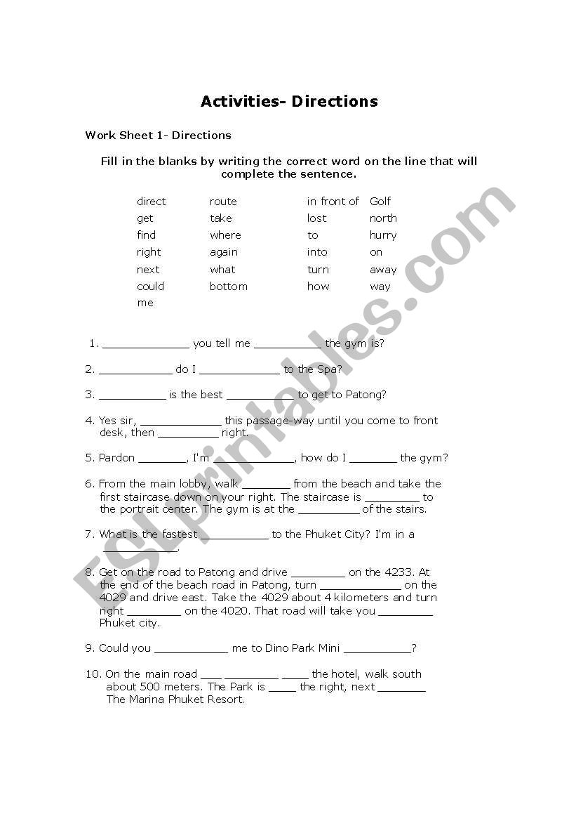 Giving Directions worksheet