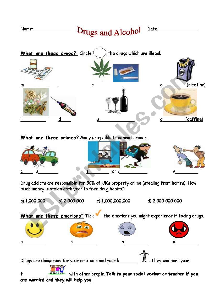 Drugs & Alcohol ESL worksheet by gizzy