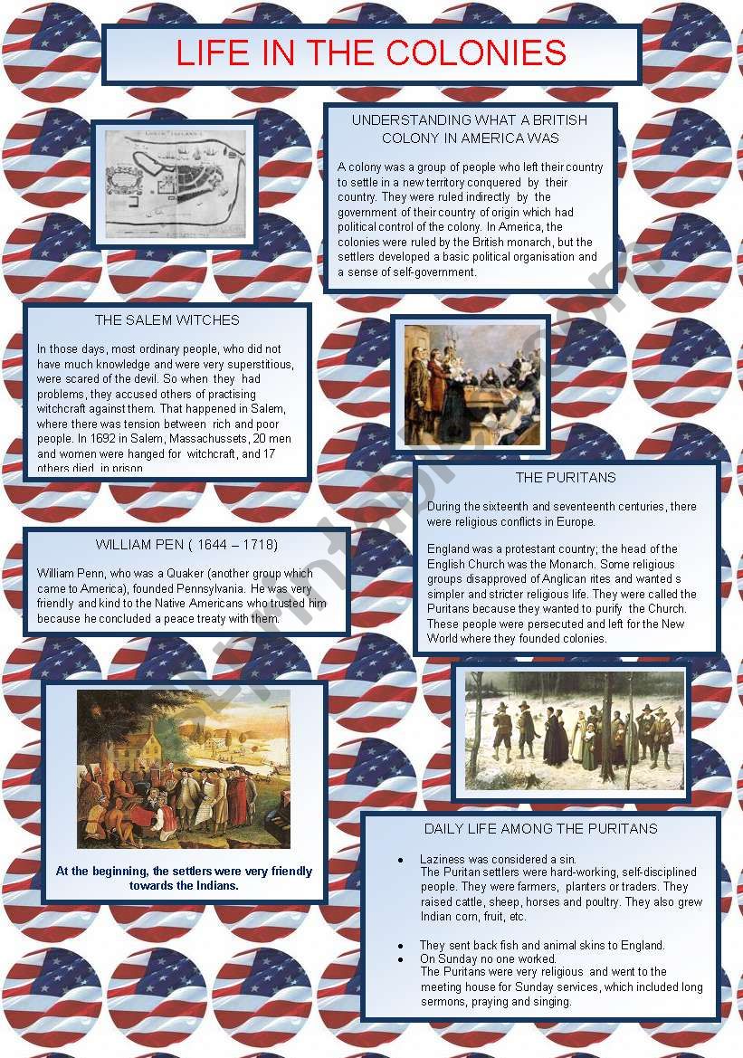 Life in the Colonies worksheet