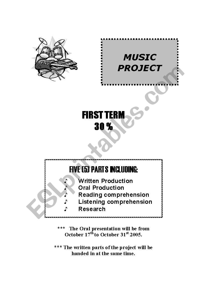 Music Project worksheet