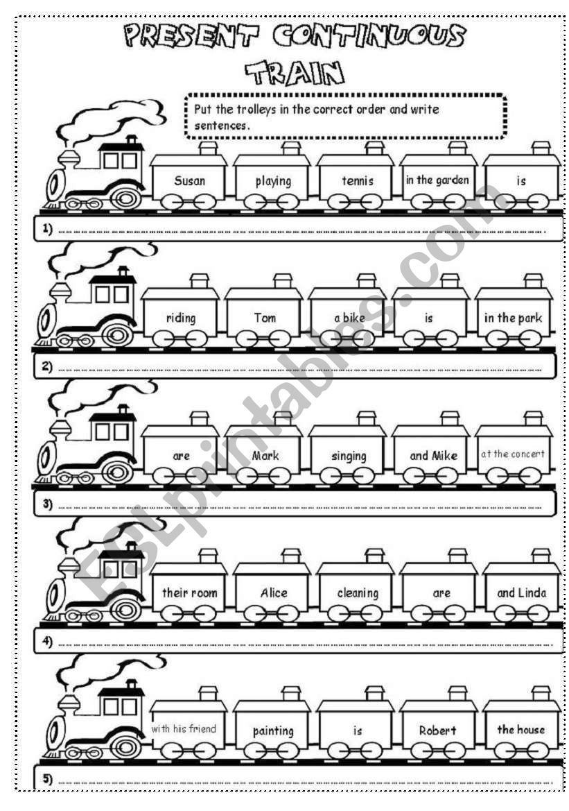 Present Continuous TRAIN worksheet