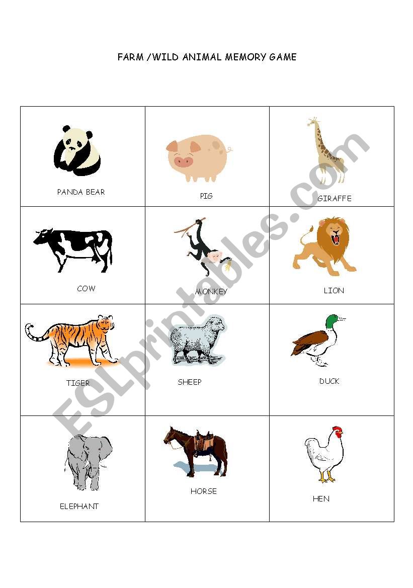 Farm and Wild Animal Memory Game