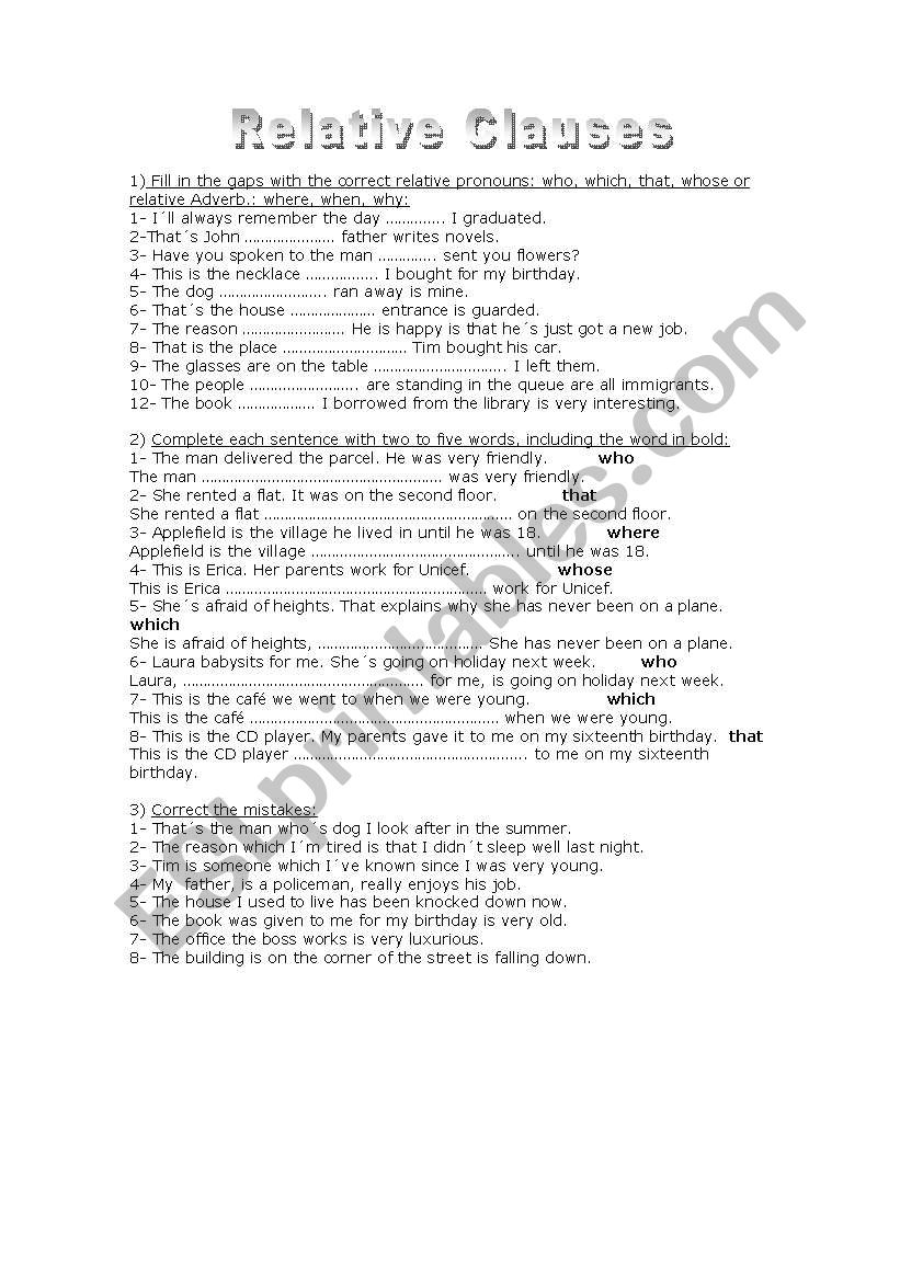 Relative Clauses worksheet