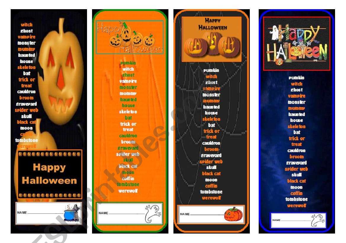 HALLOWEEN BOOKMARKS worksheet