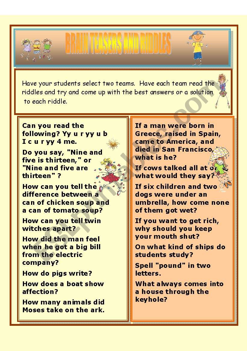 Riddles and Brain Teasers worksheet