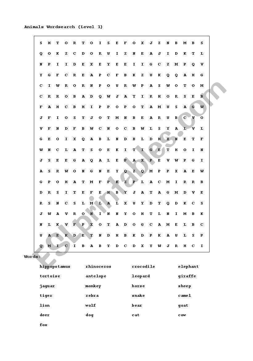 animals worksheet