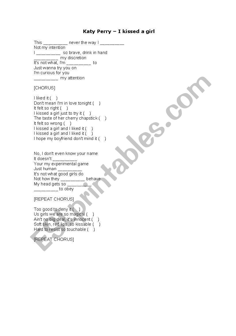 Katy Perry (I Kissed a Girl) worksheet