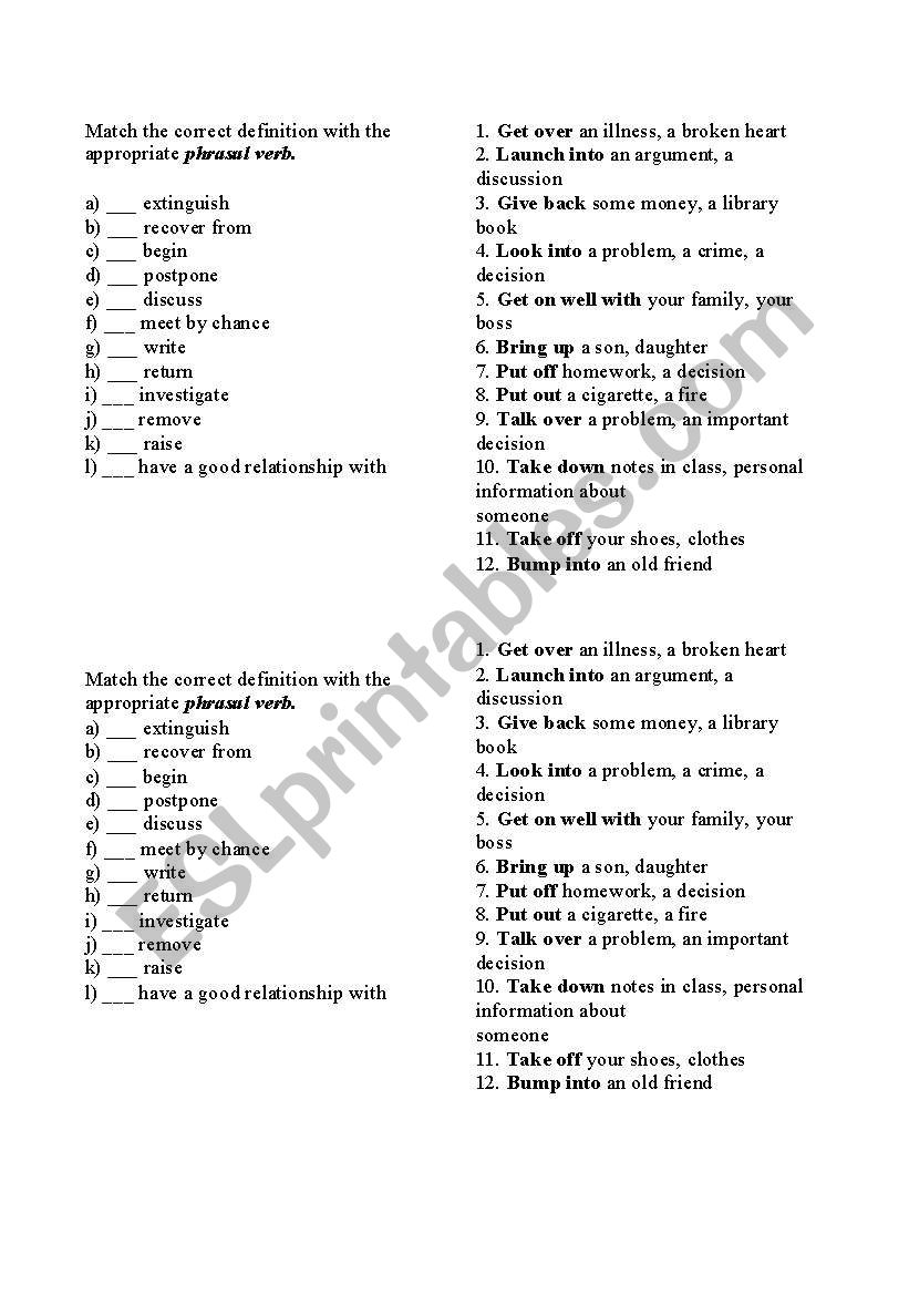 phrasal verbs worksheet