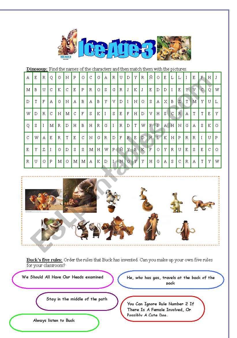 Ice Age 3 Worksheet 3 pages  worksheet