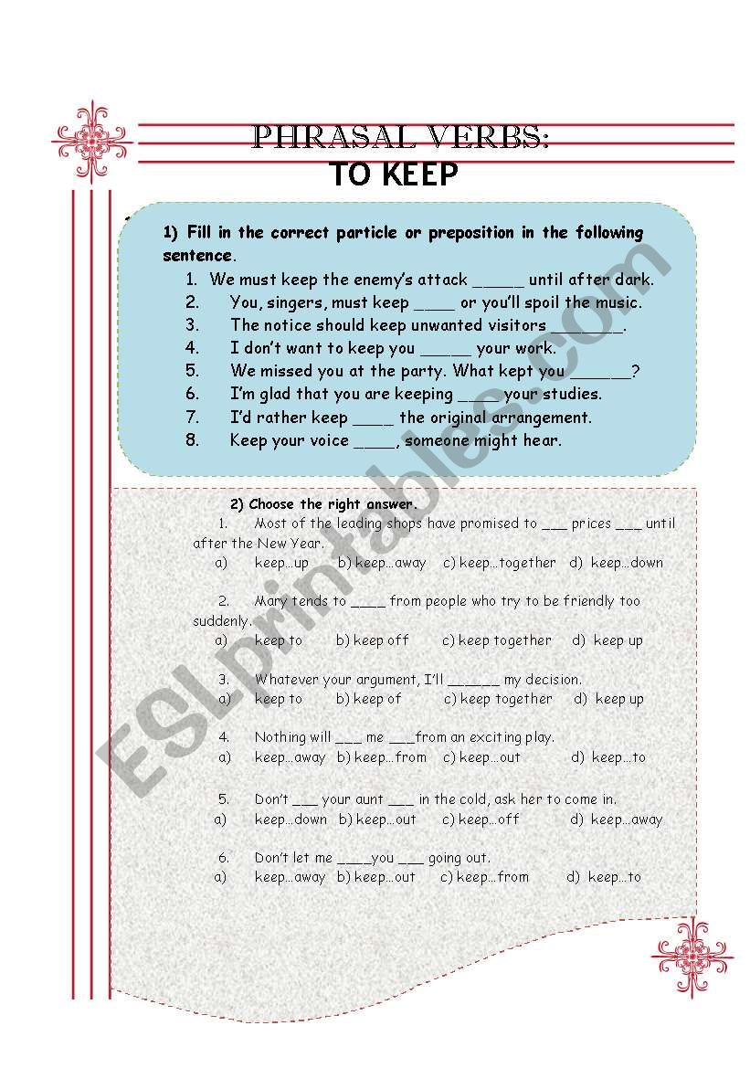 PHRASAL VERB - TO KEEP worksheet