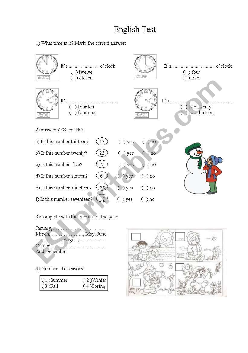 English test worksheet