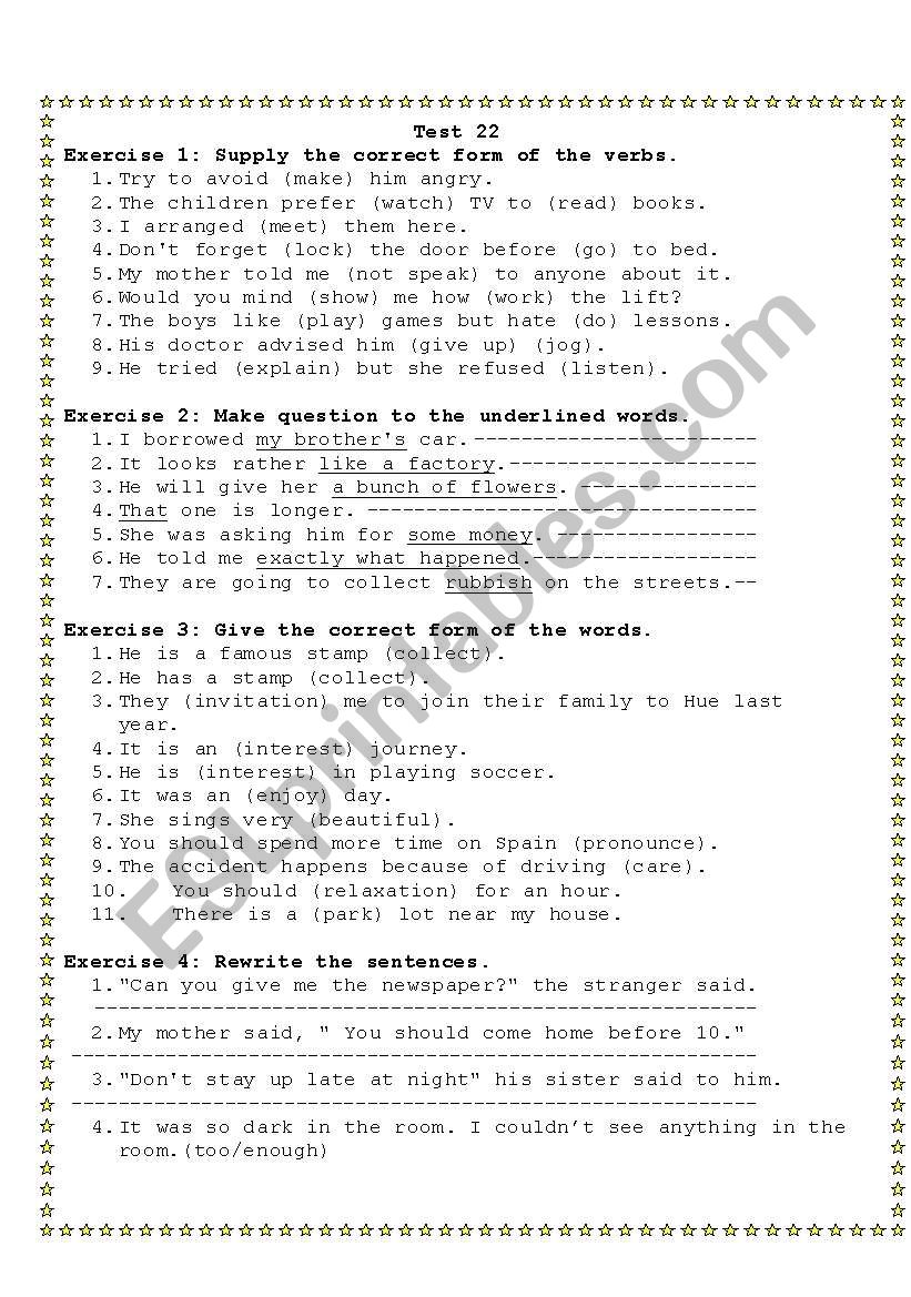 English Test 22 worksheet